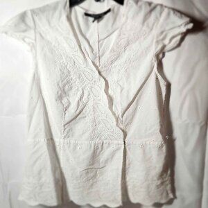Madison Studio Women's Cross Body Snap Button White Cotton Blouse Size 12